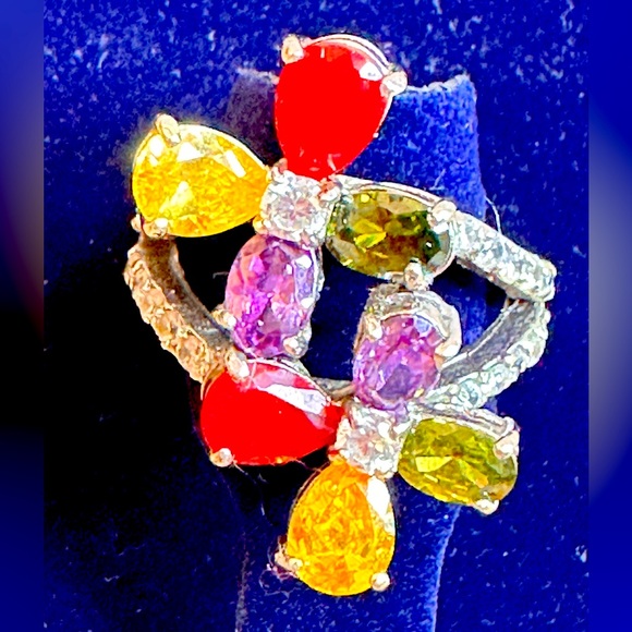 Double Flower Multi-Color Ring - Picture 1 of 3